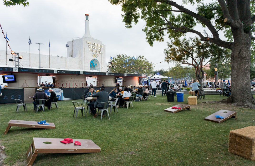 field with tables