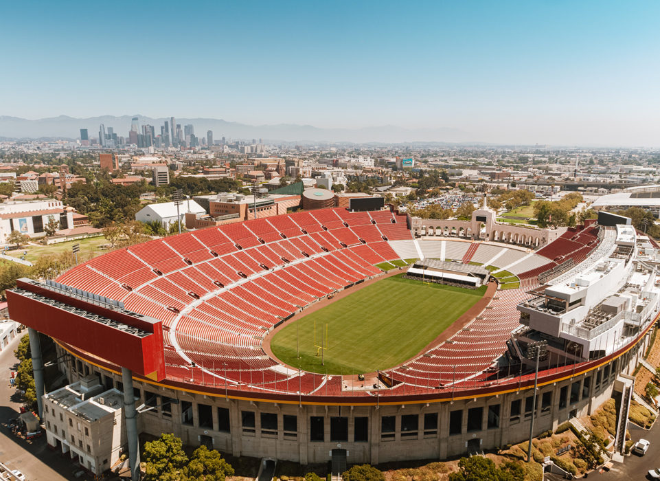 field with bleachers