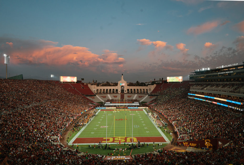 overlooking bowl field during sunset