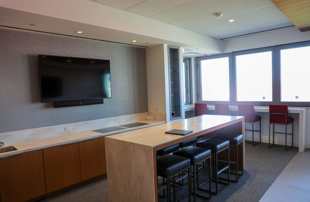 table with tv and view of window