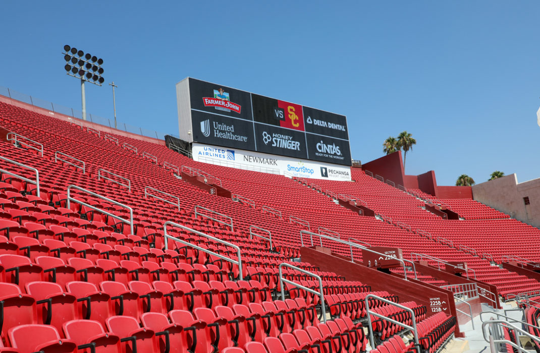 red bleacher stands