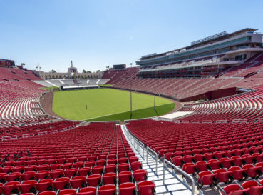 field, sky, bleachers