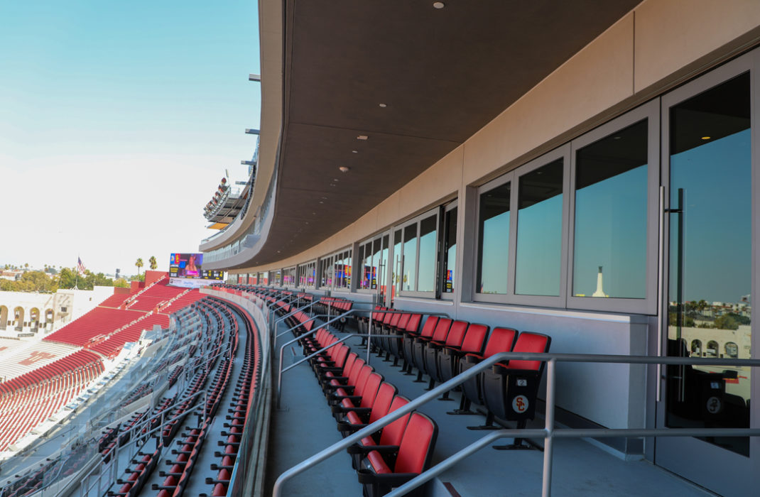 bleachers with sky