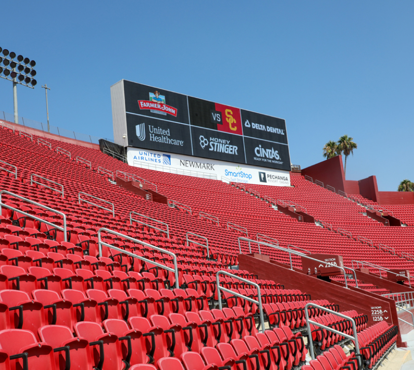 red bleacher seats